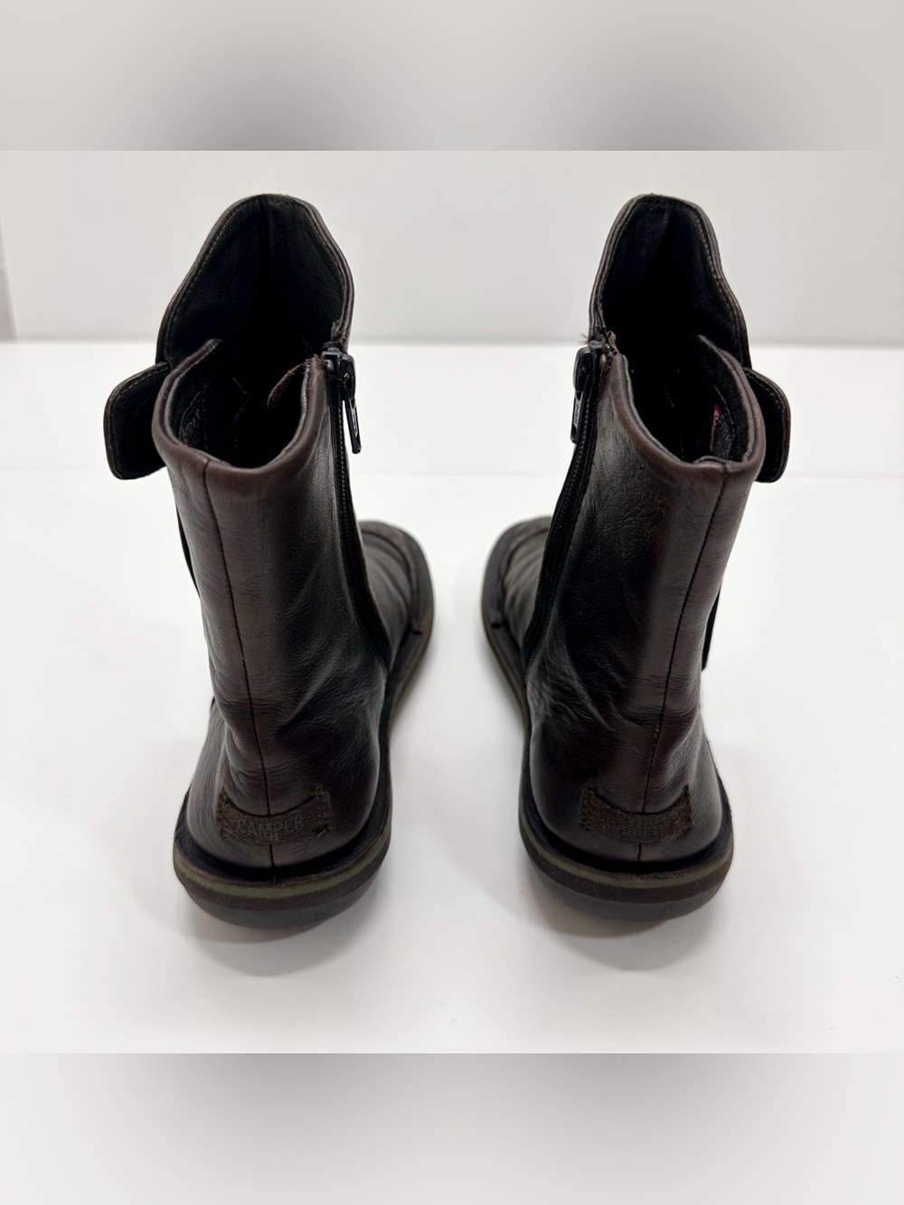 Camper Beetle Leather Side Snap Ankle Boots in Dark Brown and Green - Picture 4 of 8